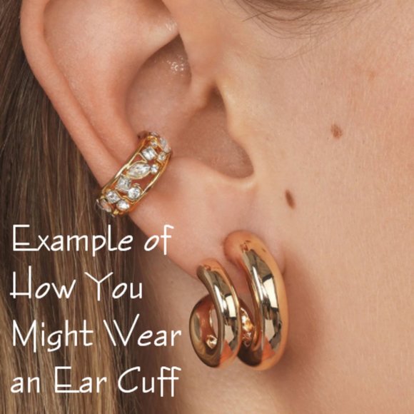 "Donna" NEW Ear Cuff Wrap Clip Stack (Single) Gold Crystal Bling - Picture 5 of 5
